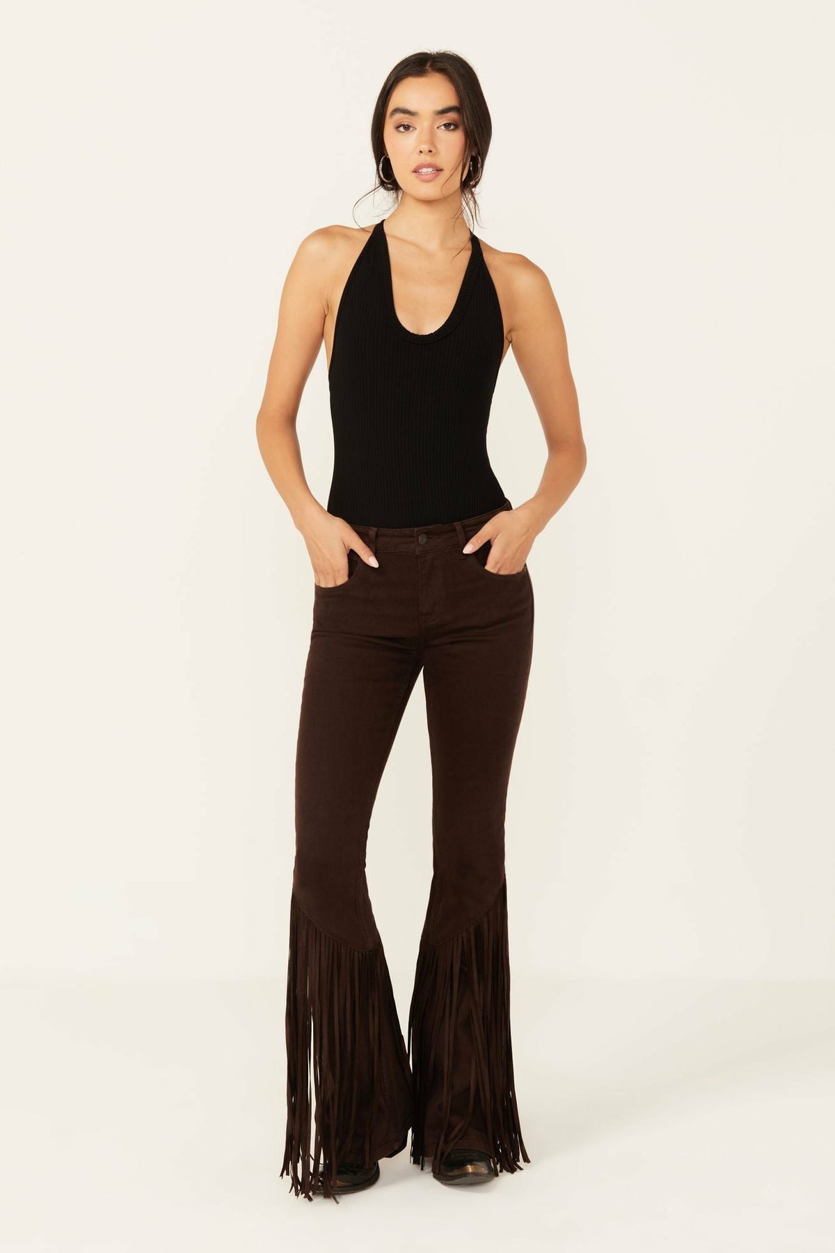 Women Coffee Bean Mid Rise Rebel Fringe Bootcut Jeans | Idyllwind