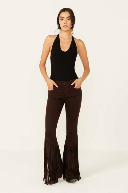 Women Coffee Bean Mid Rise Rebel Fringe Bootcut Jeans | Idyllwind