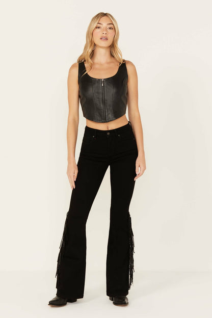 Women Bordeaux Gypsy High Rise Stretch Studded Flare Jeans | Idyllwind