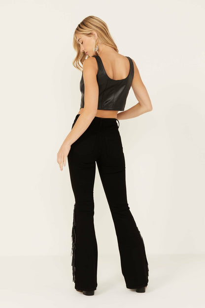 Women Bordeaux Gypsy High Rise Stretch Studded Flare Jeans | Idyllwind