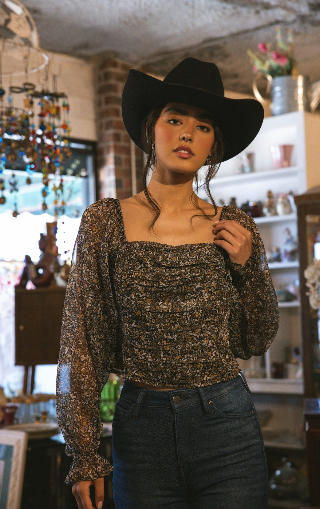 Women Susie Ditsy Floral Print Long Sleeve Top | Idyllwind