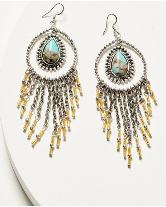 Women Luna Turquoise Chandelier Fringe Earrings | Idyllwind