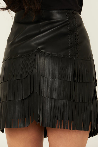 Women Irene Fringe Faux Leather Skirt | Idyllwind