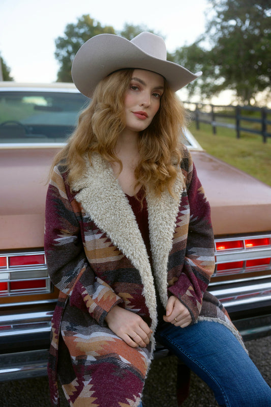 Women Lynn Southwestern Print Faux Fur Collar Shacket | Idyllwind