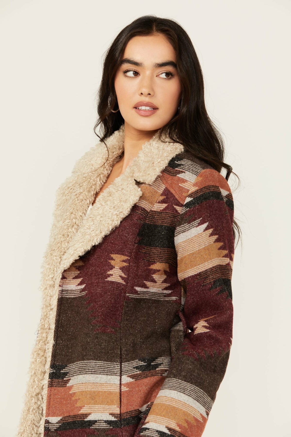 Women Lynn Southwestern Print Faux Fur Collar Shacket | Idyllwind