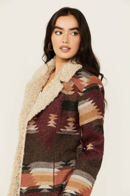 Women Lynn Southwestern Print Faux Fur Collar Shacket | Idyllwind