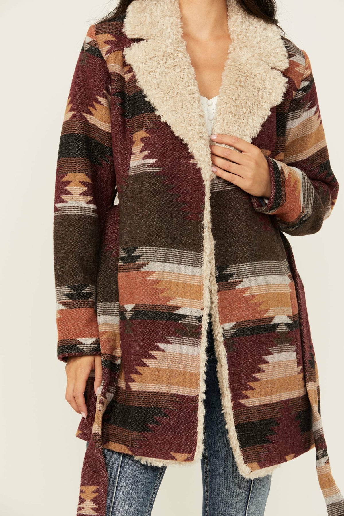 Women Lynn Southwestern Print Faux Fur Collar Shacket | Idyllwind