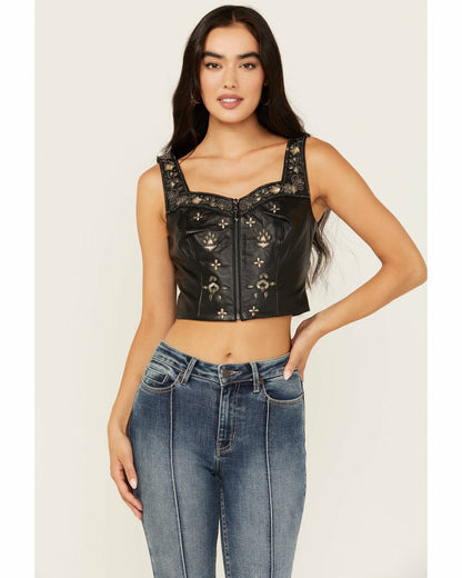 Women Sunset Embellished Leather Bustier | Idyllwind