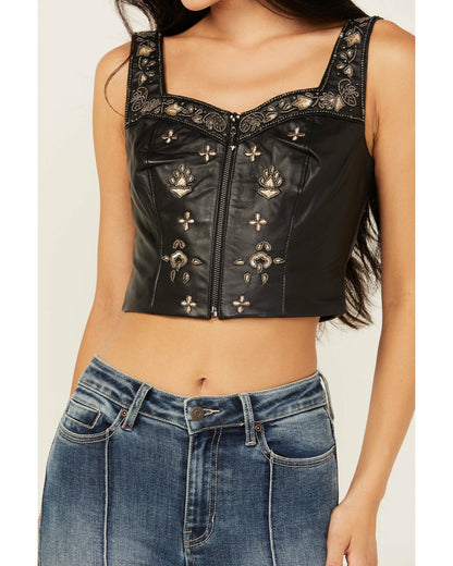 Women Sunset Embellished Leather Bustier | Idyllwind