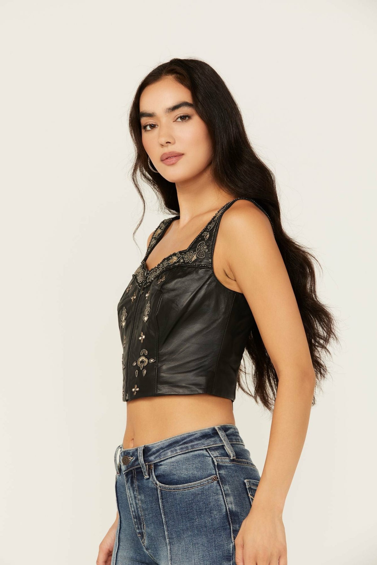 Women Sunset Embellished Leather Bustier | Idyllwind