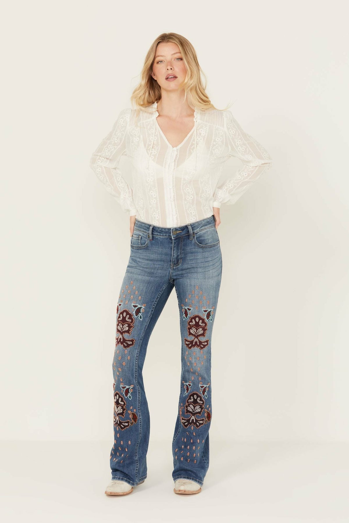 Women Briley Medium Wash Mid Rise Embellished Stretch Bootcut Jeans | Idyllwind