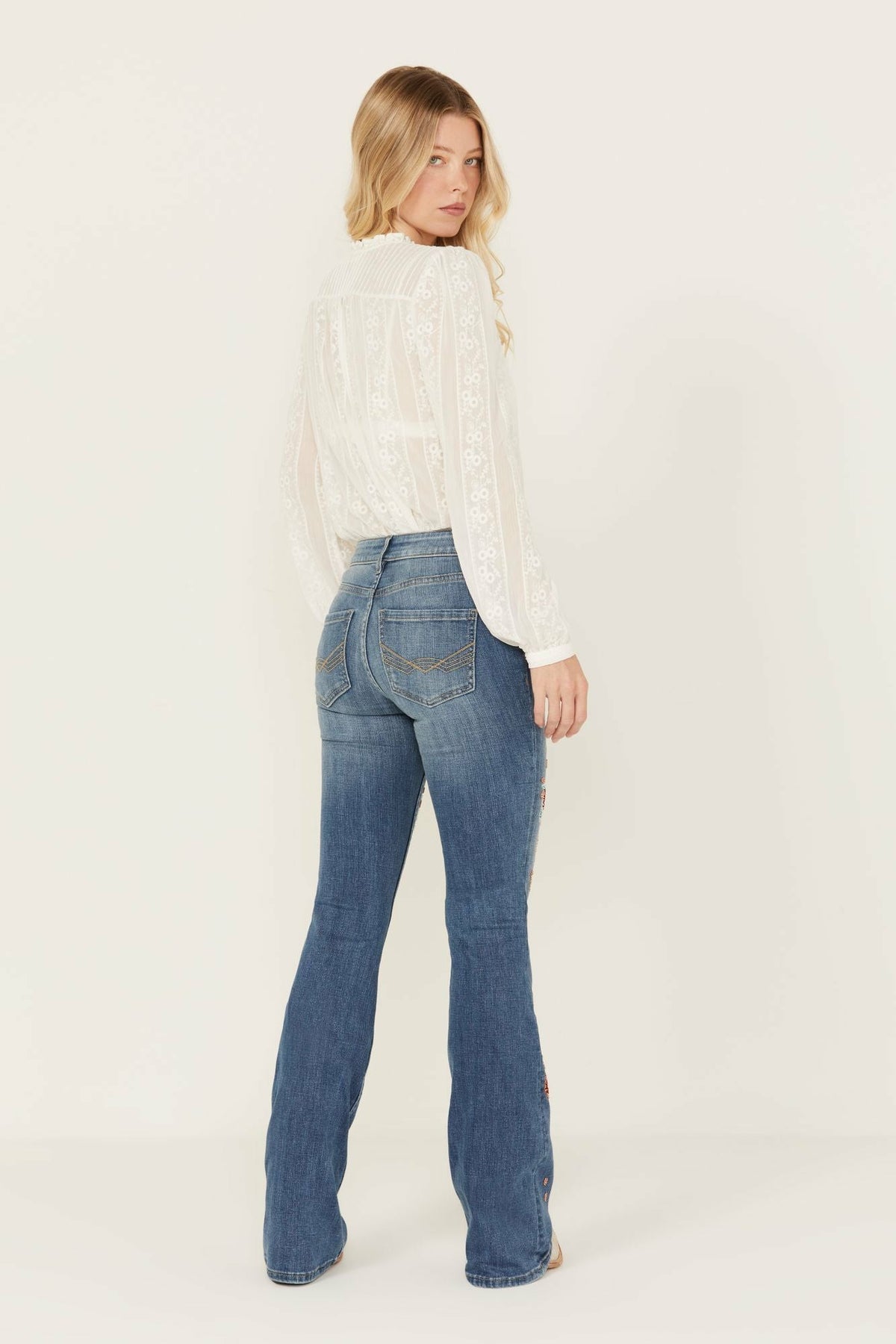 Women Briley Medium Wash Mid Rise Embellished Stretch Bootcut Jeans | Idyllwind