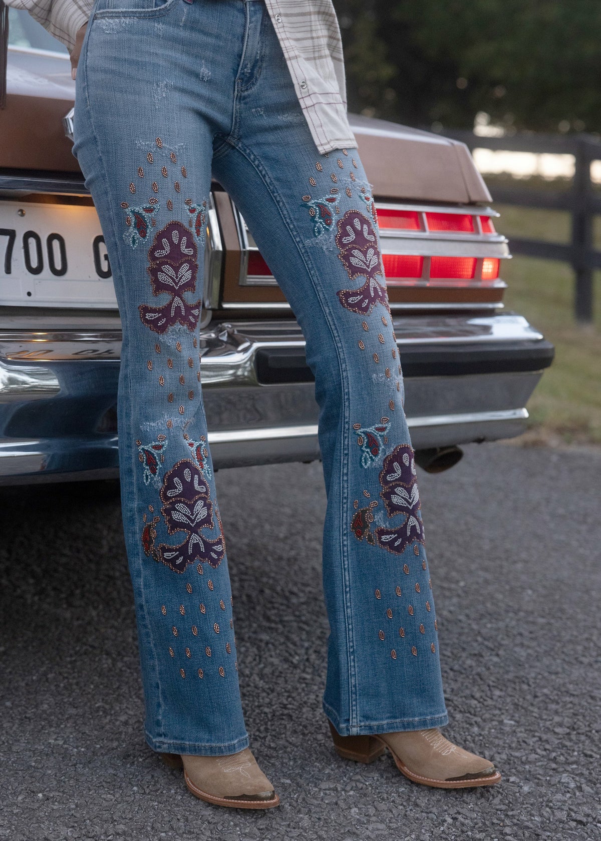 Women Briley Medium Wash Mid Rise Embellished Stretch Bootcut Jeans | Idyllwind