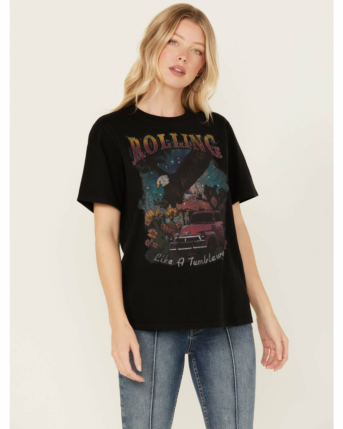 Women Rolling Rhinestone Short Sleeve Graphic Tee | Idyllwind