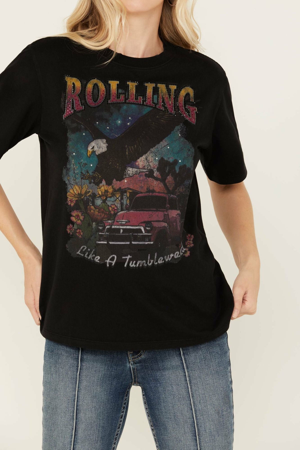 Women Rolling Rhinestone Short Sleeve Graphic Tee | Idyllwind