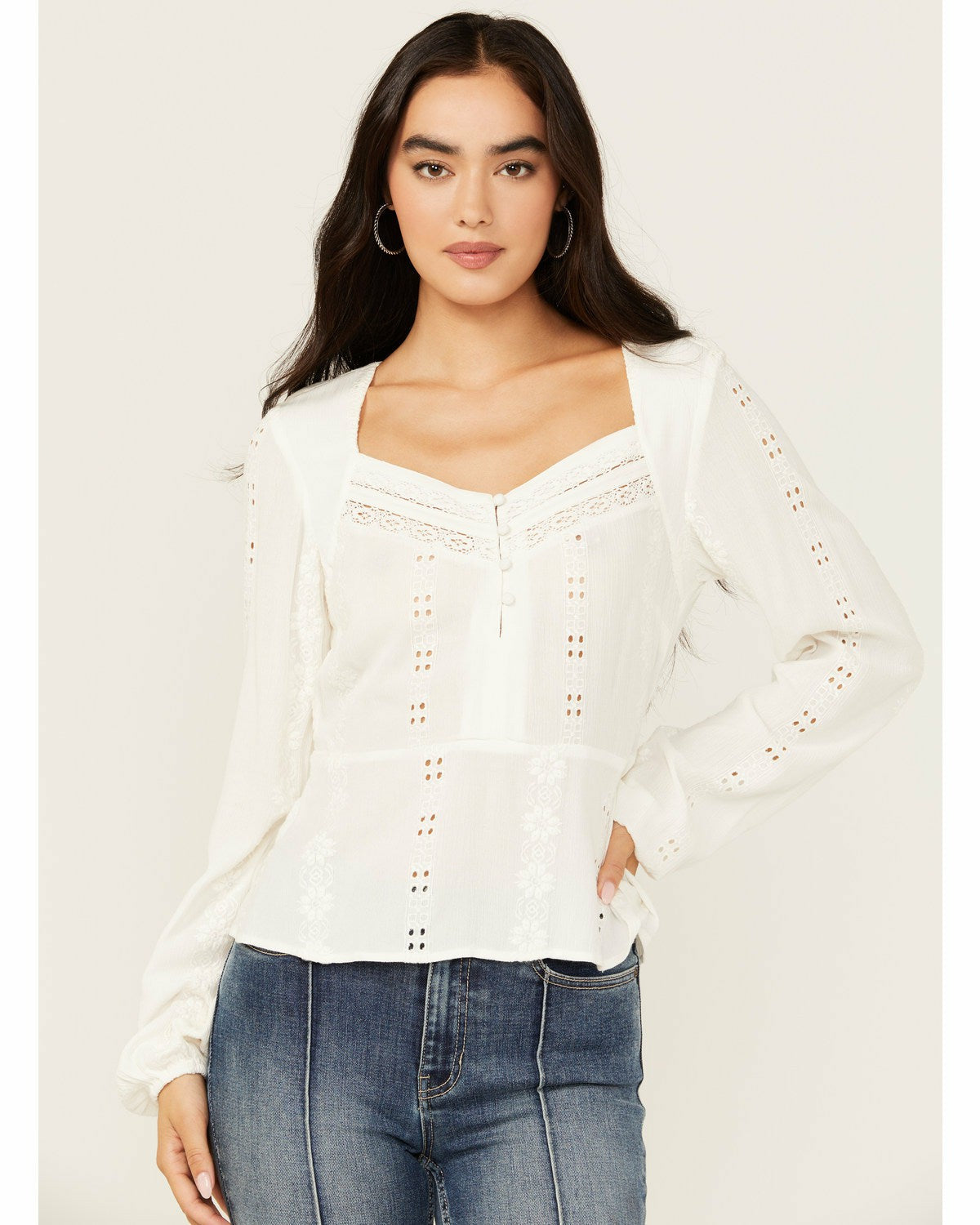 Women Teel Eyelet Keyhole Blouse | Idyllwind