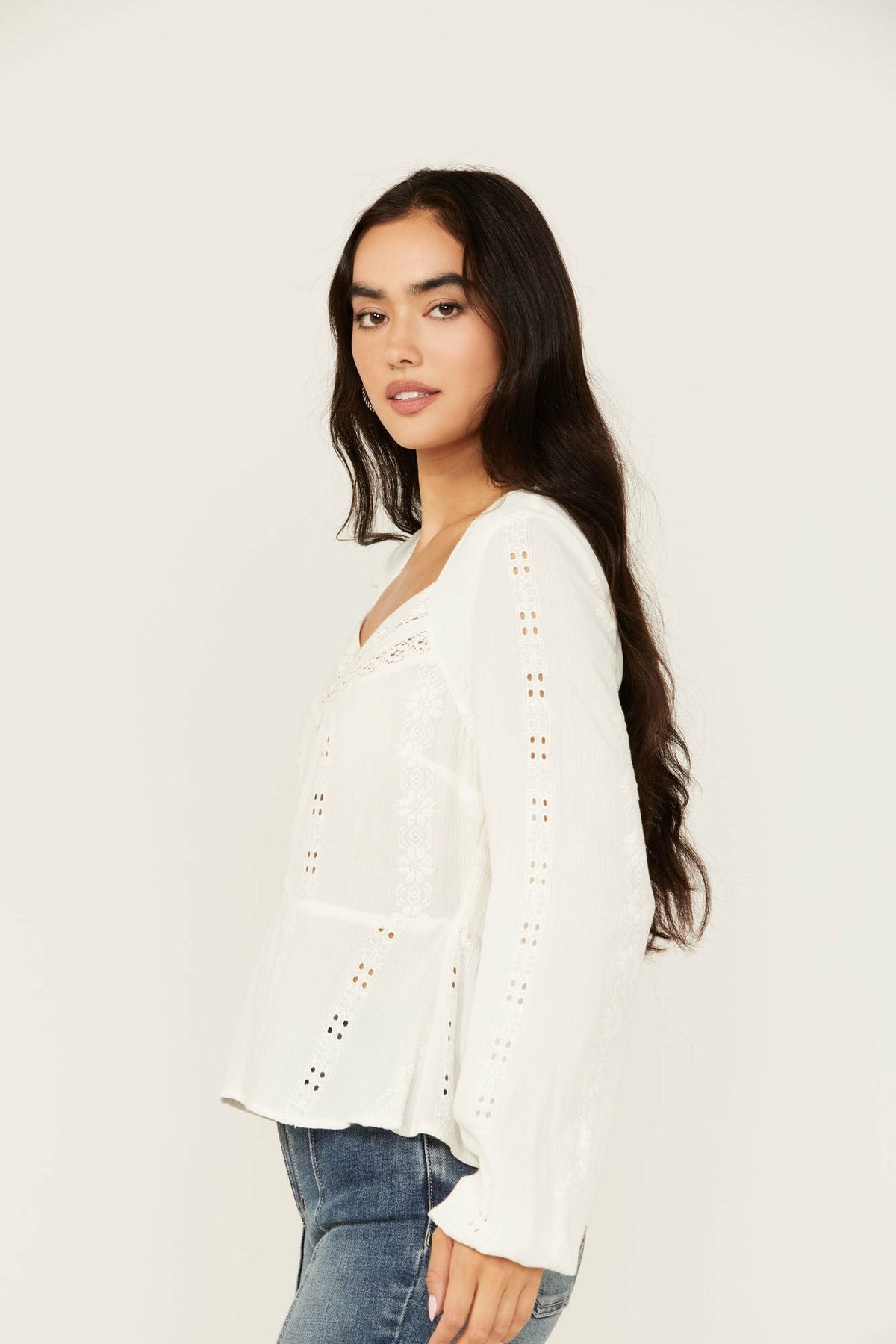Women Teel Eyelet Keyhole Blouse | Idyllwind