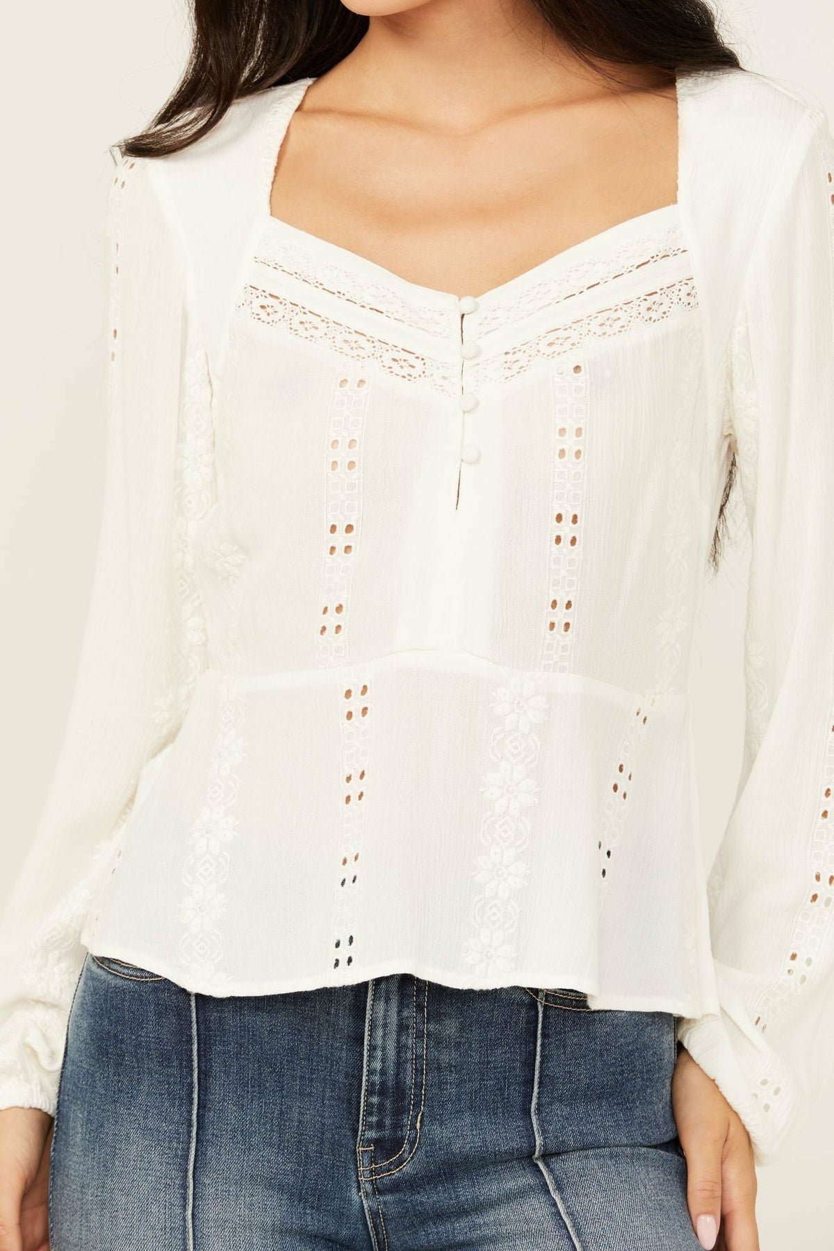 Women Teel Eyelet Keyhole Blouse | Idyllwind