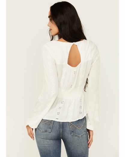 Women Teel Eyelet Keyhole Blouse | Idyllwind