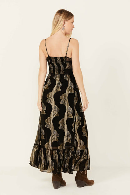 Women Verde Lace Inset Metallic Print Dress | Idyllwind