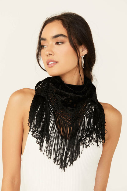 Women Camillia Velvet Burnout Fringe Scarf | Idyllwind