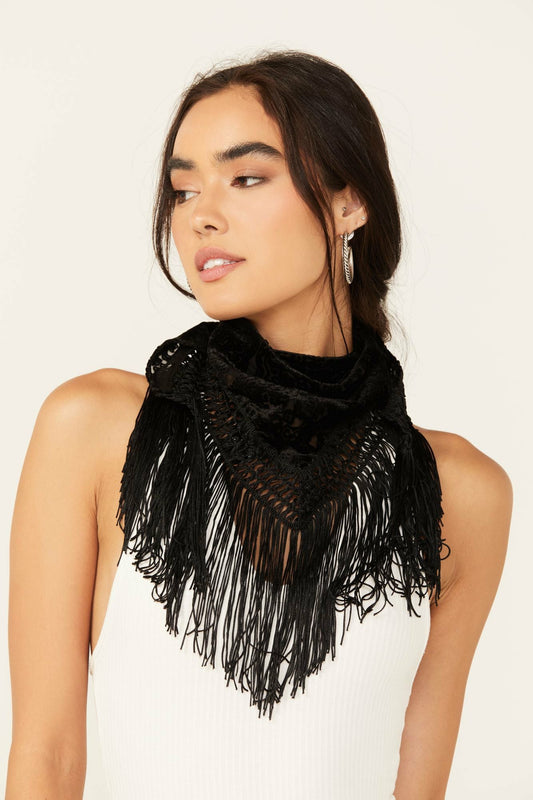 Women Camillia Velvet Burnout Fringe Scarf | Idyllwind