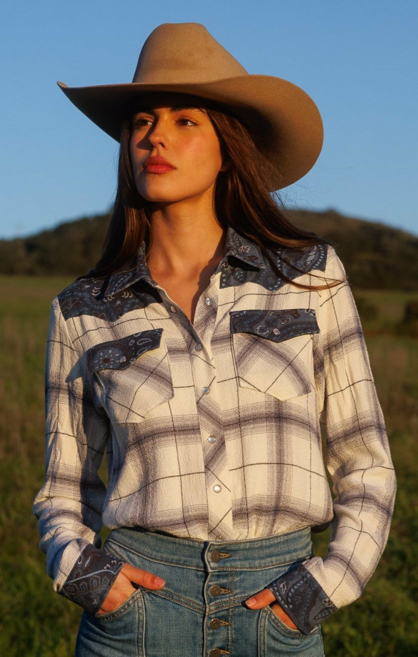 Women Ethel Featherlight Plaid Print Long Sleeve Pearl Snap Western Shirt | Idyllwind