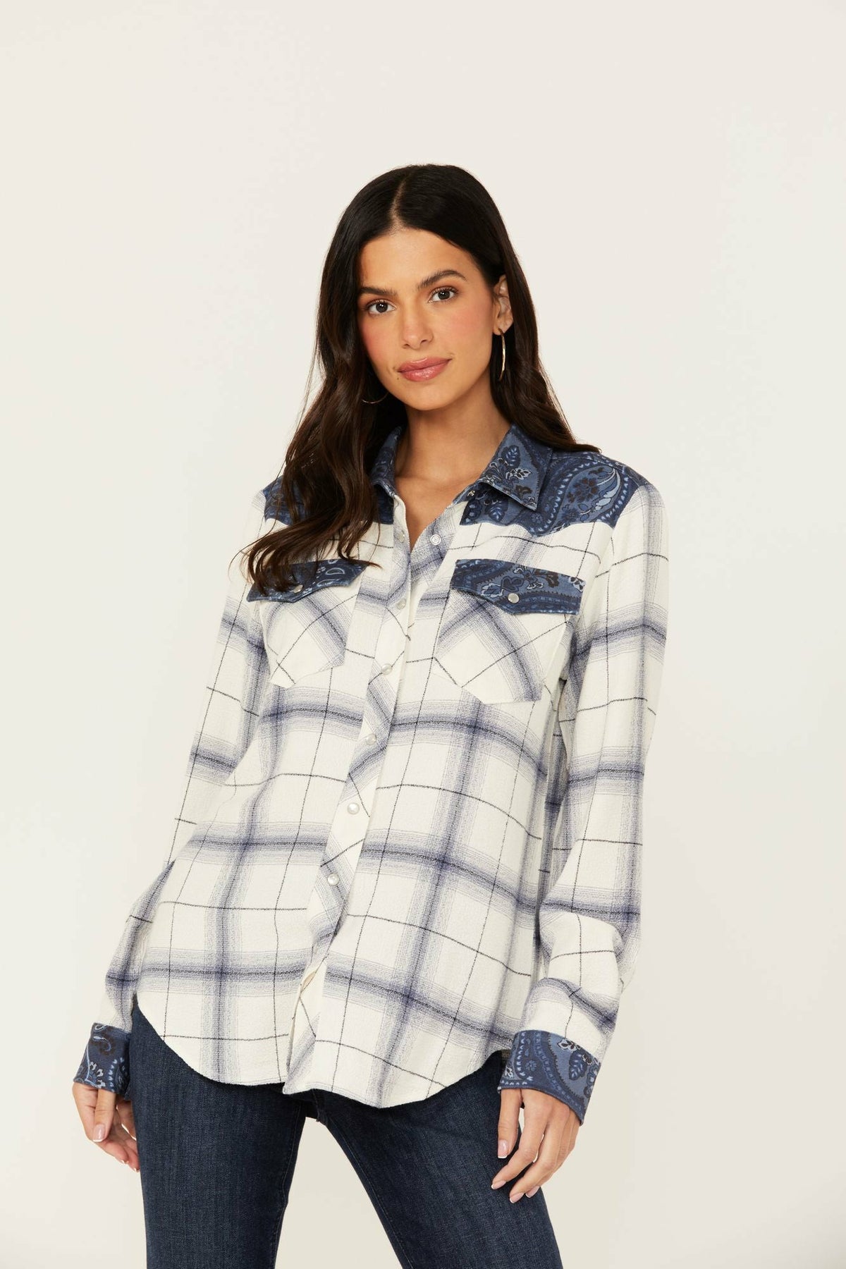 Women Ethel Featherlight Plaid Print Long Sleeve Pearl Snap Western Shirt | Idyllwind