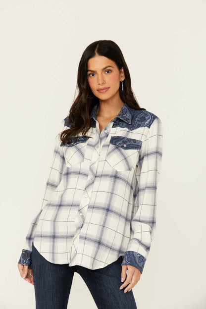 Women Ethel Featherlight Plaid Print Long Sleeve Pearl Snap Western Shirt | Idyllwind