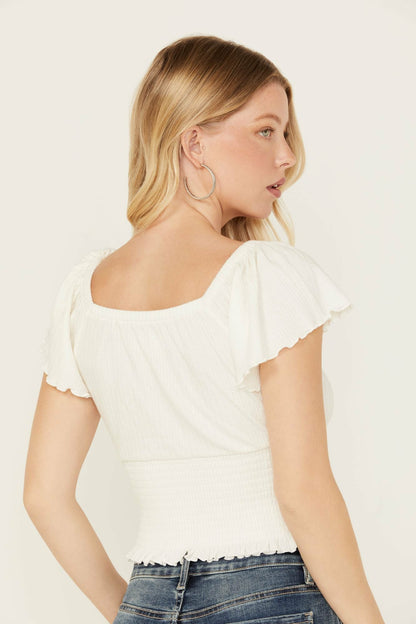 Women Pointe Flutter Sleeve Smocked Top | Idyllwind