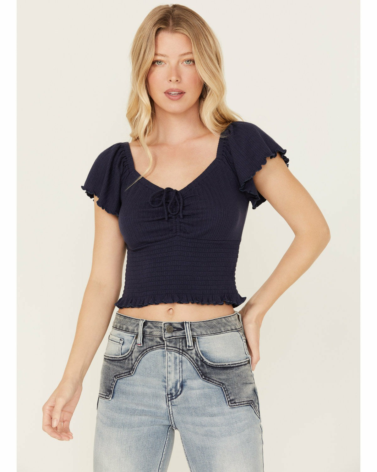 Women Pointe Flutter Sleeve Smocked Top | Idyllwind