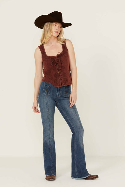 Women Dark Wash Outlaw Super High Rise Bootcut Stretch Denim Jeans | Idyllwind