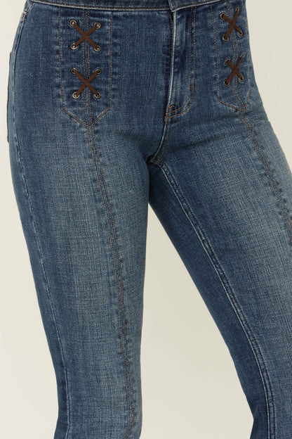 Women Dark Wash Outlaw Super High Rise Bootcut Stretch Denim Jeans | Idyllwind
