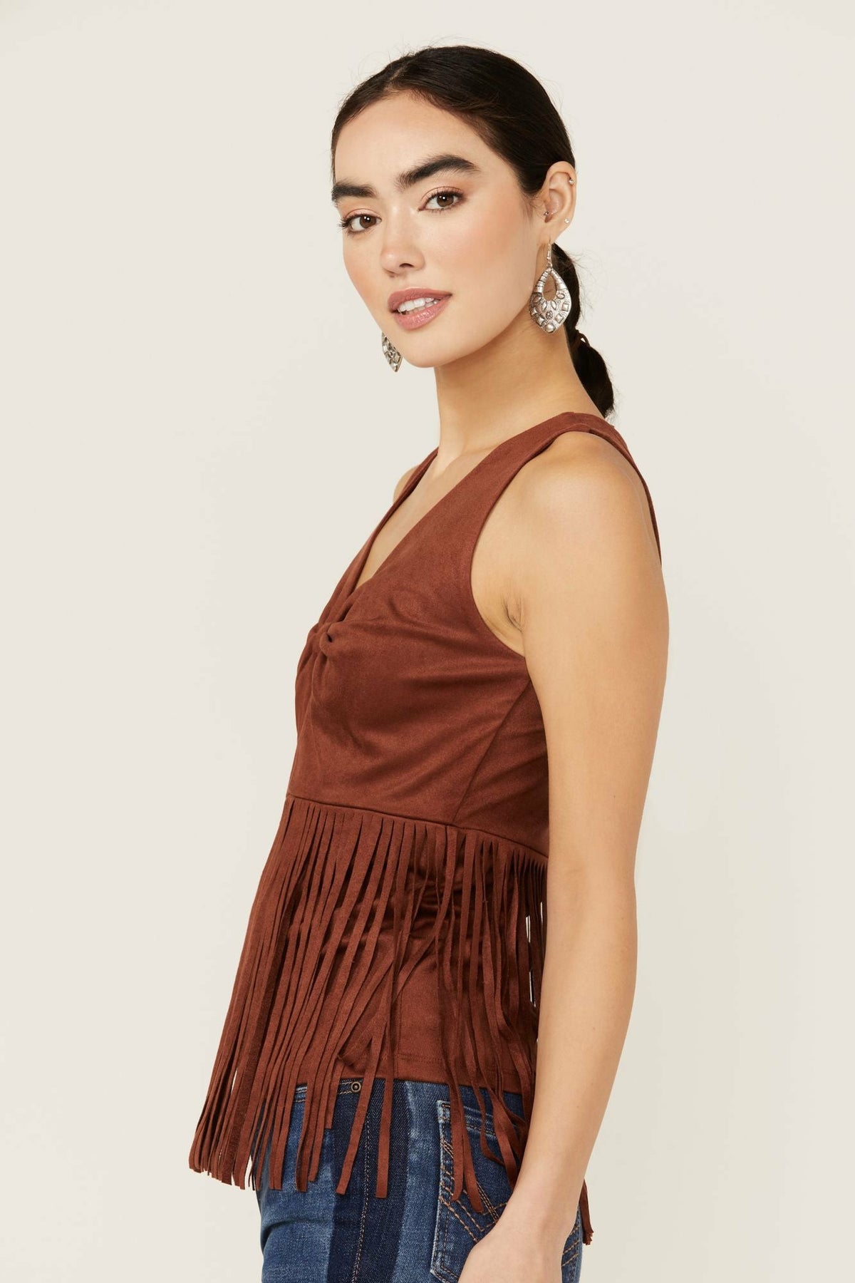 Women Pennington Faux Suede Twisted Fringe Top | Idyllwind