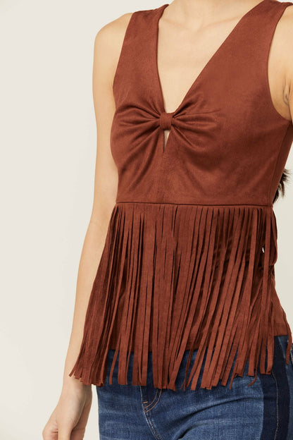 Women Pennington Faux Suede Twisted Fringe Top | Idyllwind