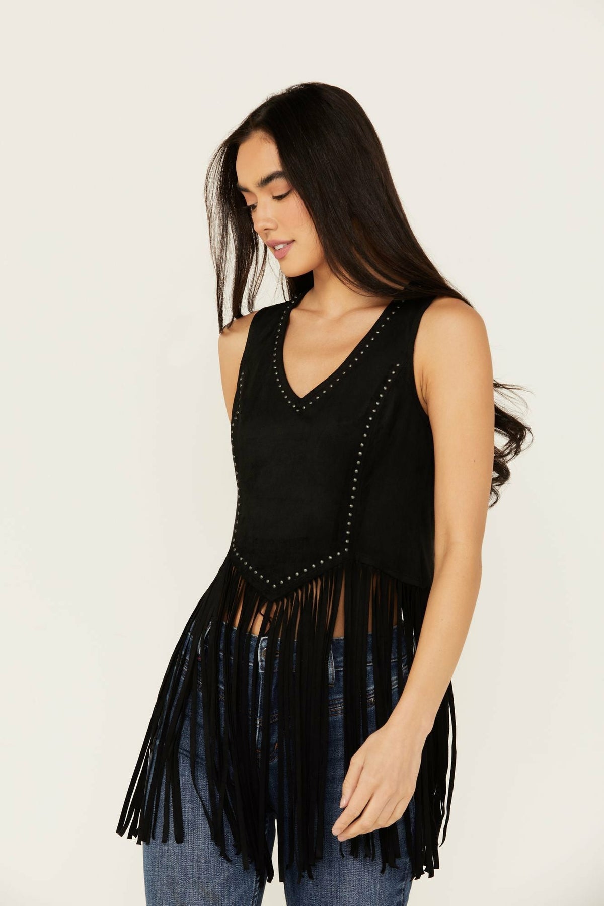 Women Monticello Fringe Faux Suede Studded Tank | Idyllwind
