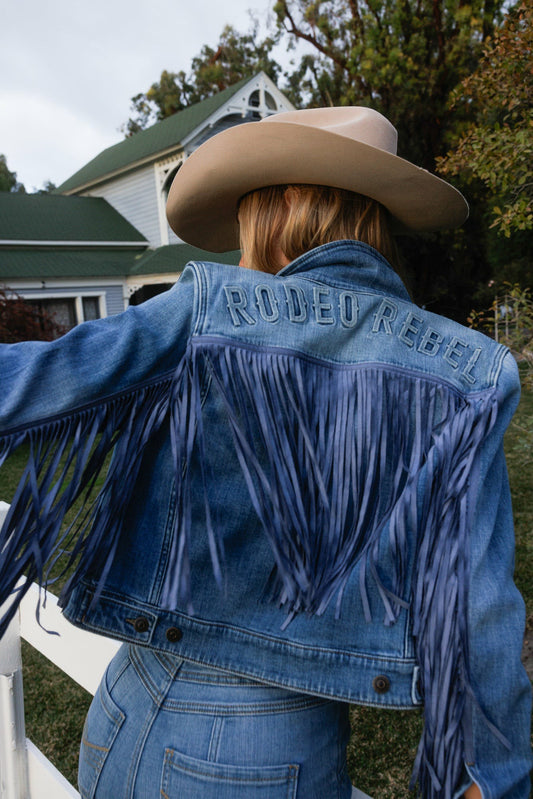 Women Rodeo Rebel Embossed Fringe Trucker Jacket | Idyllwind