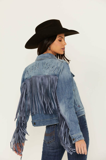 Women Rodeo Rebel Embossed Fringe Trucker Jacket | Idyllwind