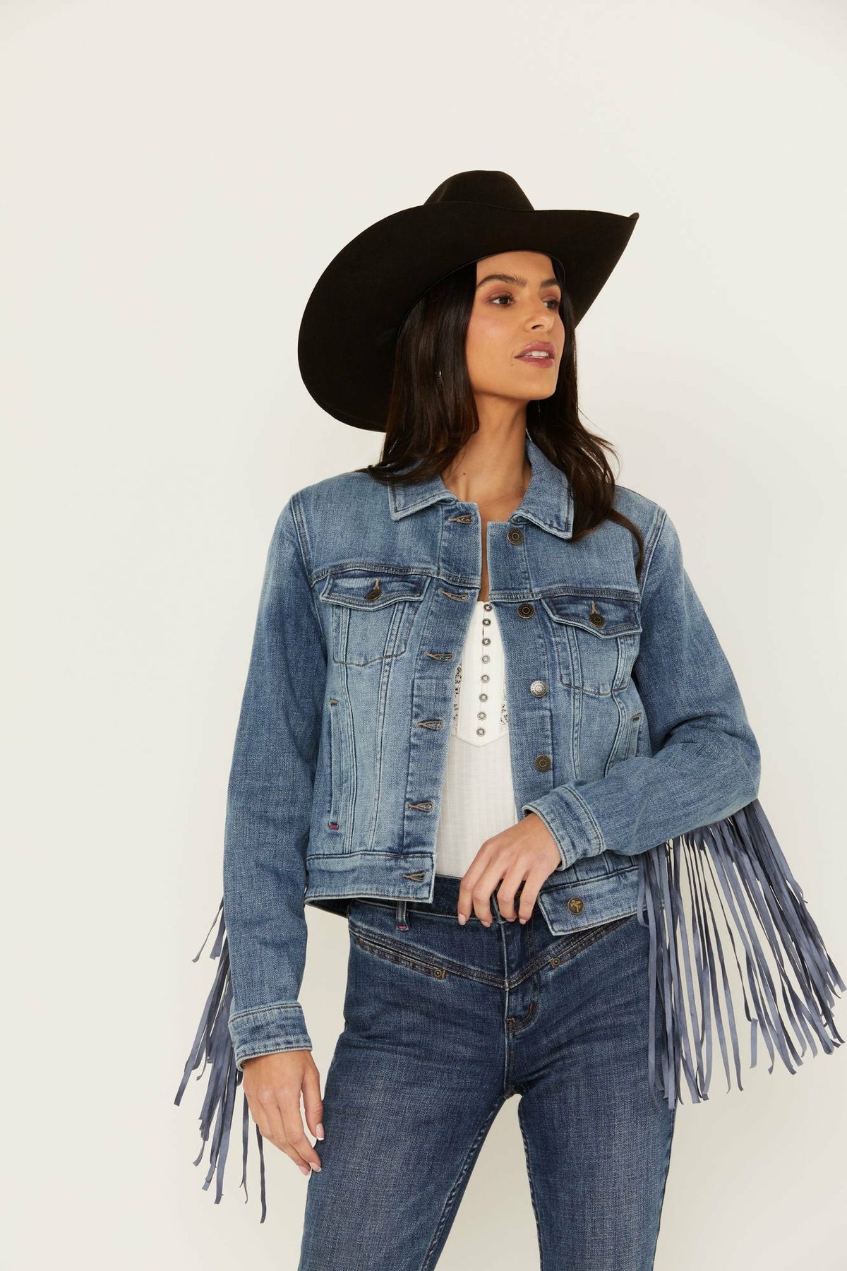 Women Rodeo Rebel Embossed Fringe Trucker Jacket | Idyllwind