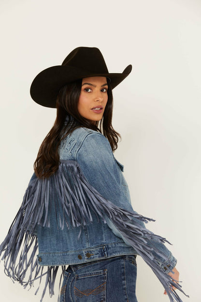Women Rodeo Rebel Embossed Fringe Trucker Jacket | Idyllwind