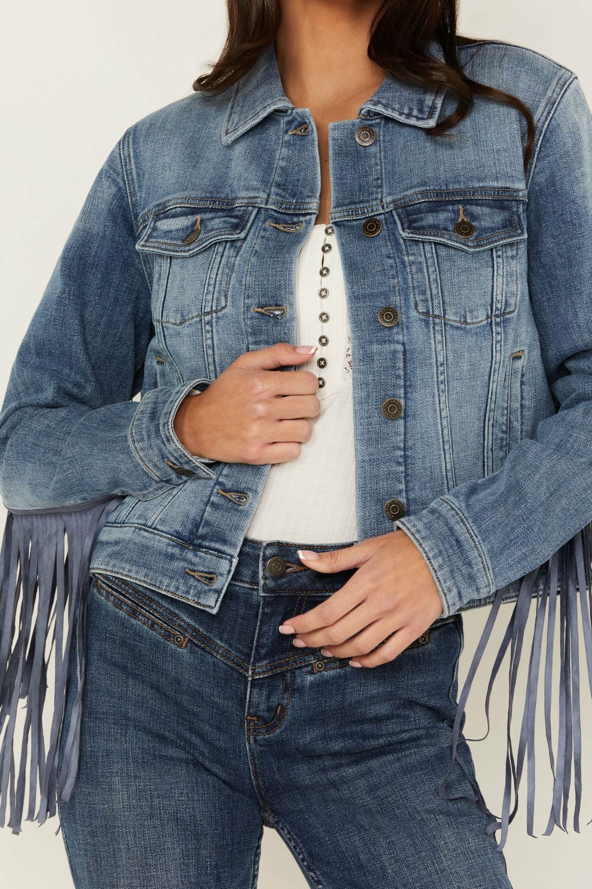 Women Rodeo Rebel Embossed Fringe Trucker Jacket | Idyllwind