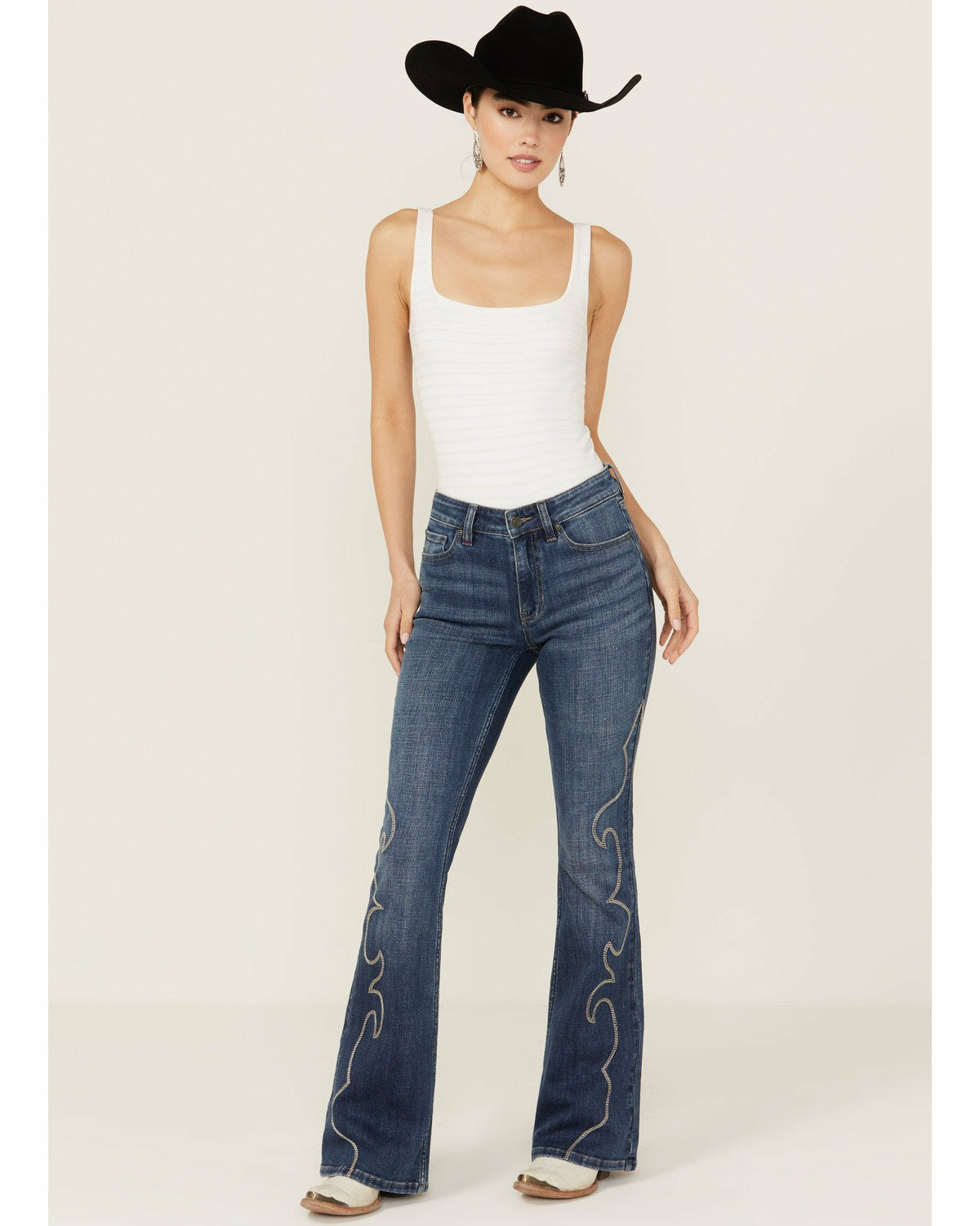 Women Dark Wash Rebel Western Embroidered Mid Rise Stretch Denim Jeans | Idyllwind