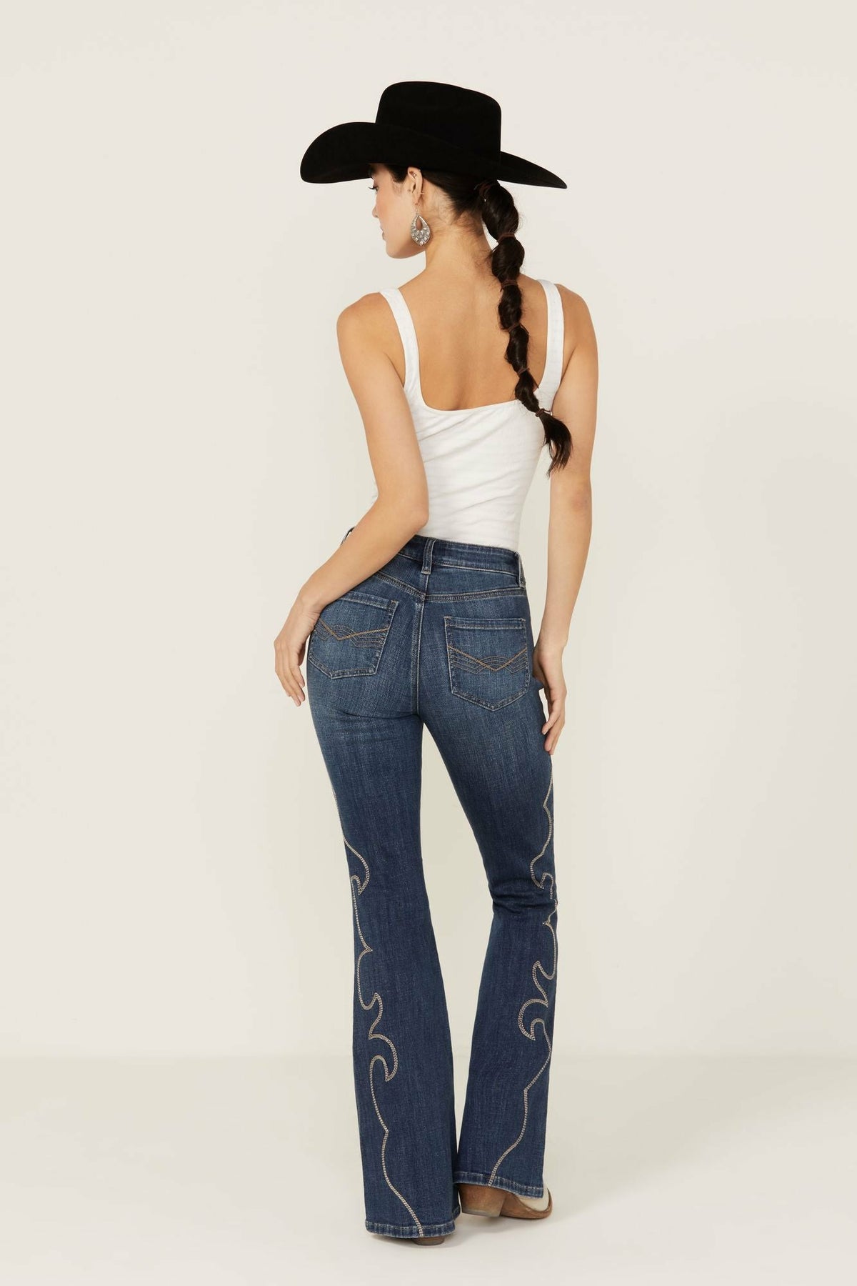 Women Dark Wash Rebel Western Embroidered Mid Rise Stretch Denim Jeans | Idyllwind