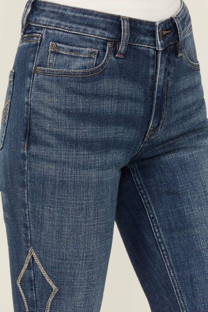 Women Dark Wash Rebel Western Embroidered Mid Rise Stretch Denim Jeans | Idyllwind
