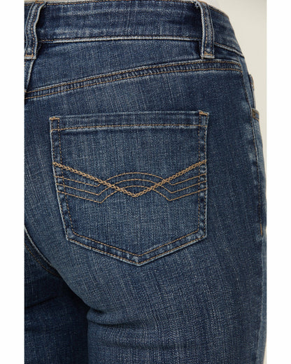 Women Dark Wash Rebel Western Embroidered Mid Rise Stretch Denim Jeans | Idyllwind
