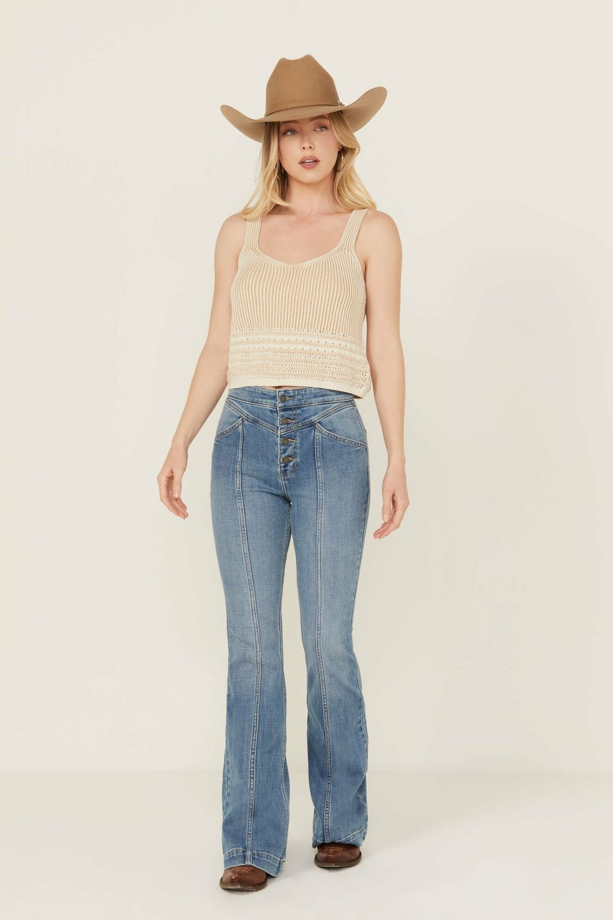Women Medium Wash Outlaw High Rise Super Flare Stretch Denim Jeans | Idyllwind