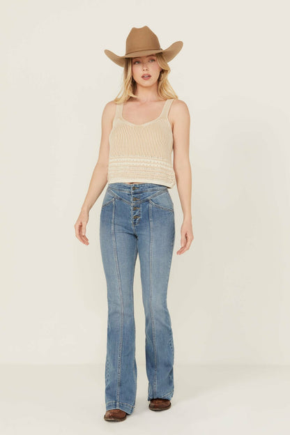 Women Medium Wash Outlaw High Rise Super Flare Stretch Denim Jeans | Idyllwind