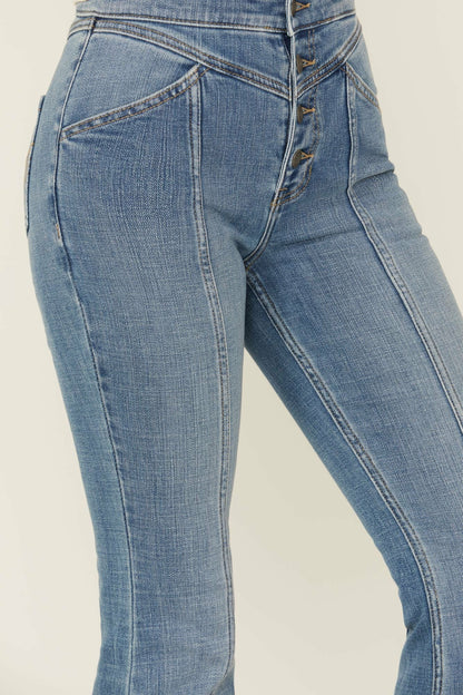 Women Medium Wash Outlaw High Rise Super Flare Stretch Denim Jeans | Idyllwind