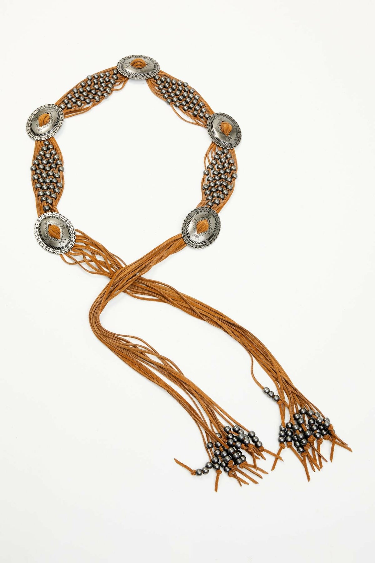 Women Addison Leather Crochet Fringe Concho Belt | Idyllwind