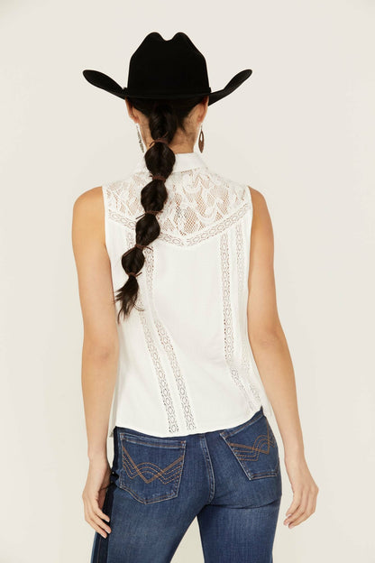 Women Cobble Lace Yoke Sleeveless Button-Down Top | Idyllwind